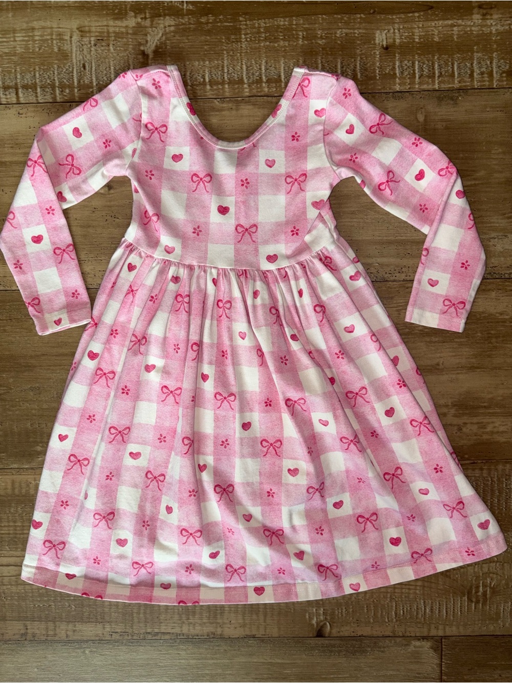 Ella Loo Girls 4T Organic Cotton Pink Gingham Bow Heart Dress